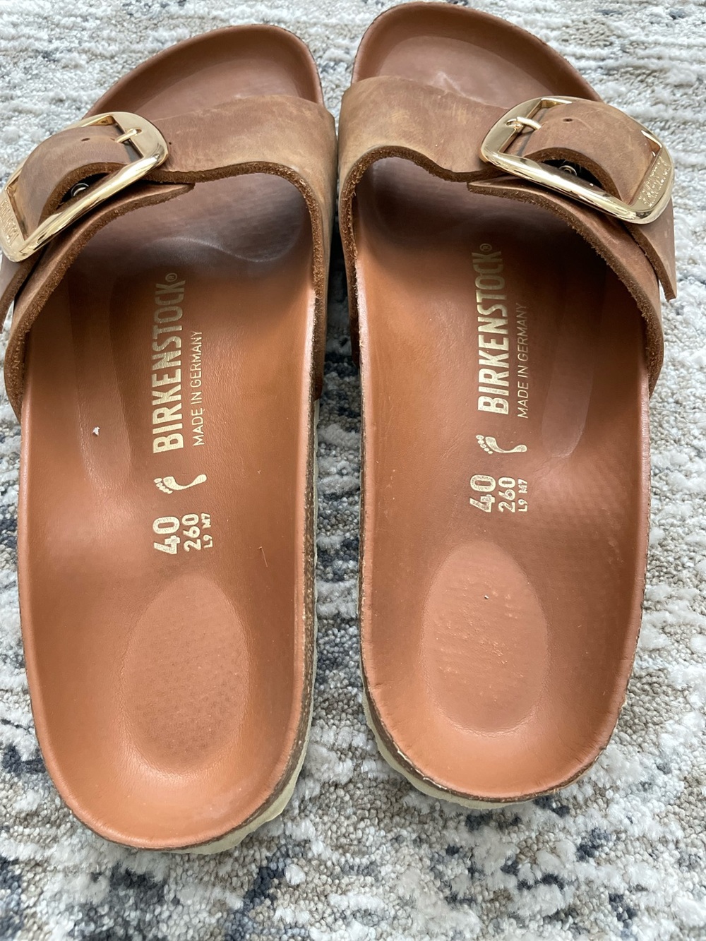 Birkenstock Madrid Big Buckle Slide Sandals Cognac Brown Leather Gold 9 (40) - Picture 6 of 7